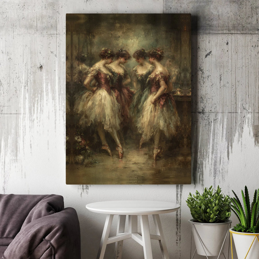 Ballet Dancer Canvas Wall Art | Vintage Impressionist Ballerina Painting | Gallery Wrapped Premium Print | Elegant Home Decor Gift for Her