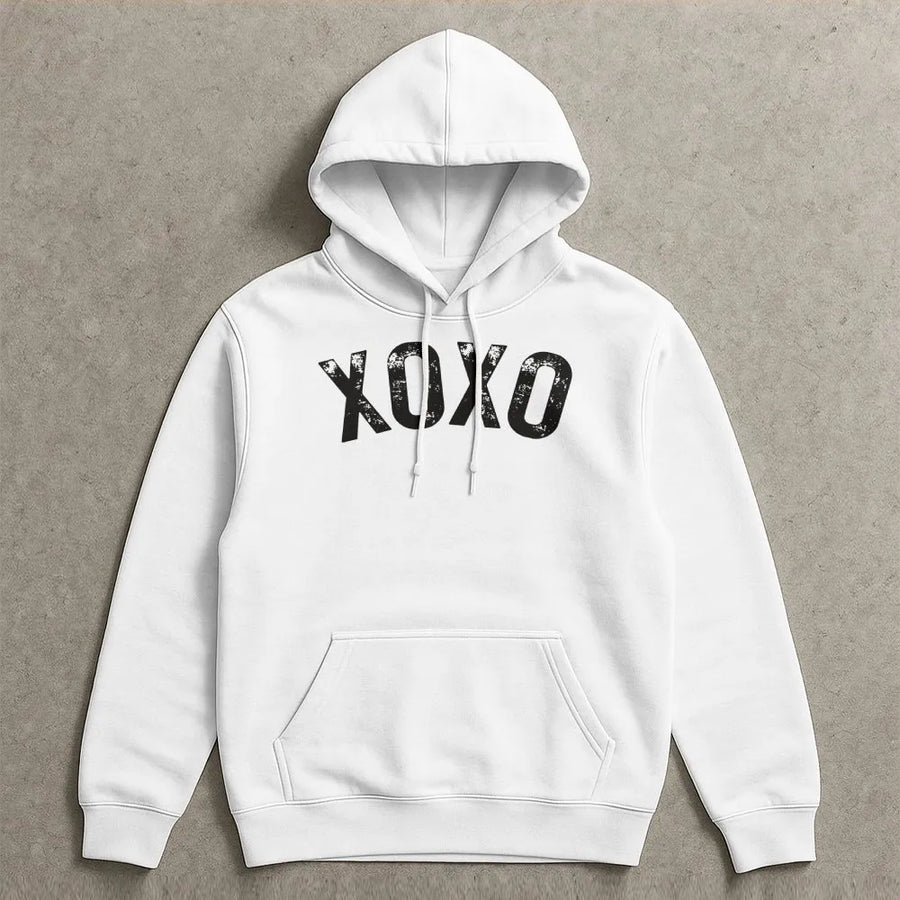XOXO Hoodie | Distressed Graphic Print | Premium Cotton Blend | Valentine's Day Gift for Her & Galentine's Outfit
