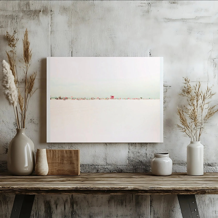 Minimalist Beach Canvas Wall Art | Pastel Seascape with Lifeguard Tower | Premium Fade-Resistant Print | Collector's Coastal Home Decor