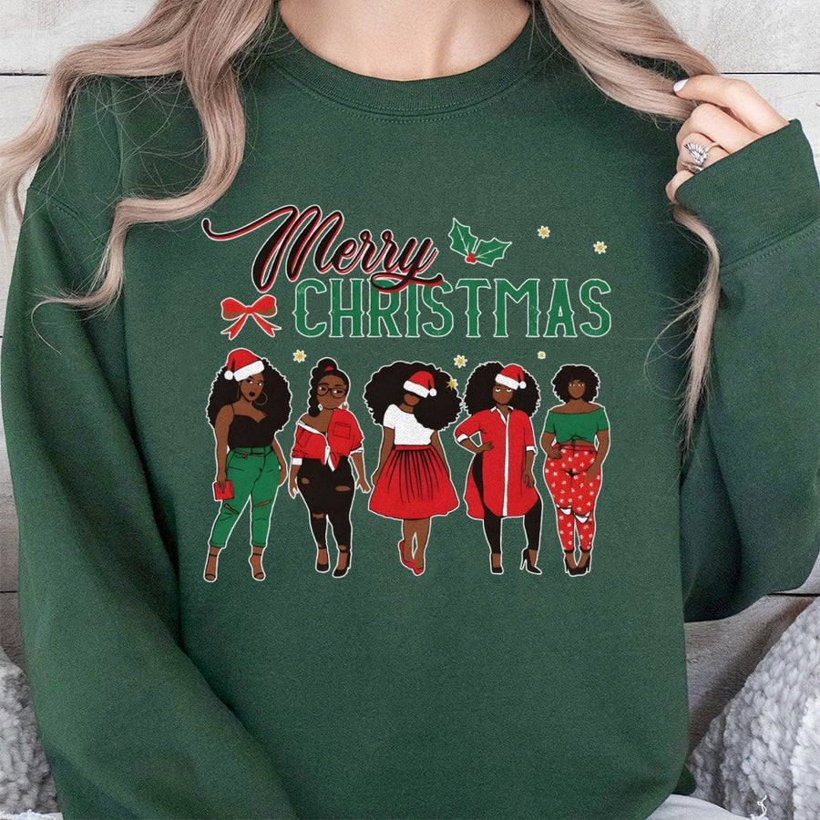 Black Girl Magic Christmas Sweatshirt | African American Sisters Holiday Graphic | Cotton-Poly Premium Crewneck | Melanin Queen Winter Gift