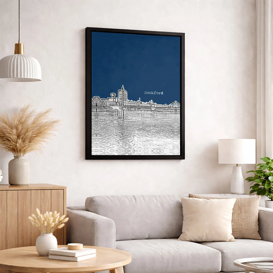 Rockford Skyline Canvas Print | Minimalist City Line Art Wall Decor | 1.25 Inch Gallery Wrap | Home and Office Gift for City Lovers
