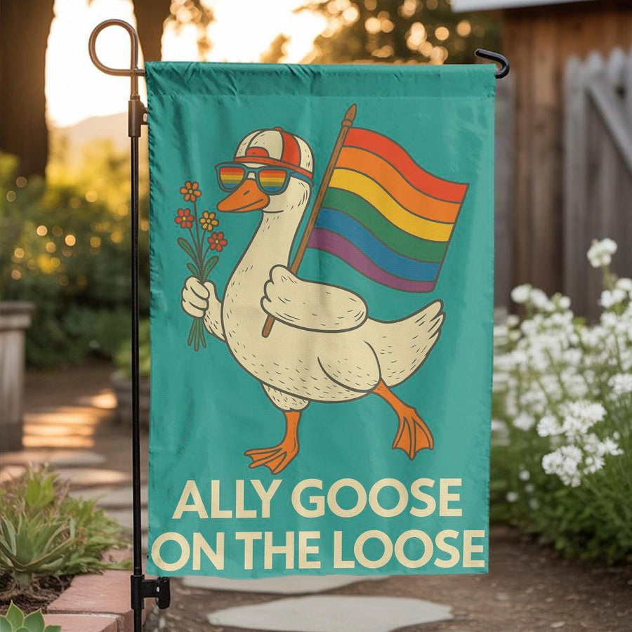 Ally Goose Garden Flag | Pride Rainbow Flag Outdoor Decor | Premium Weather-Resistant Polyester | LGBTQ+ Yard Sign Gift for Pride Month