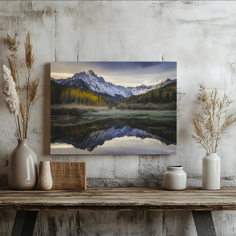 Rocky Mountain Landscape Reflection Horizontal Canvas | Snowy Peaks & Autumn Gold Aspen Trees Photo | Premium 1.25" Gallery Wrap | Nature Lover Wilderness Wall Art Gift