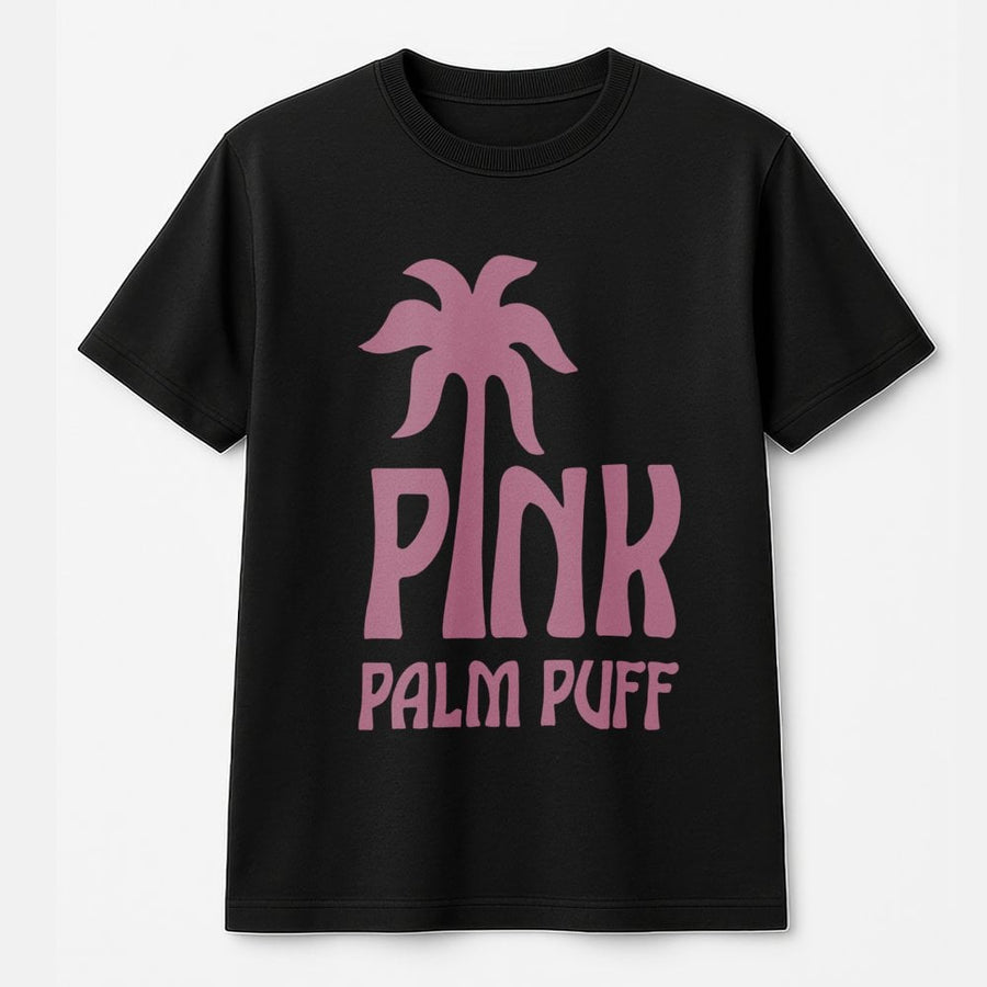 Pink Palm Puff T-Shirt | Retro Tropical Beach Aesthetic Graphic | Premium 100% Cotton Tee | Trendy Unisex Summer Gift For Beach Lovers