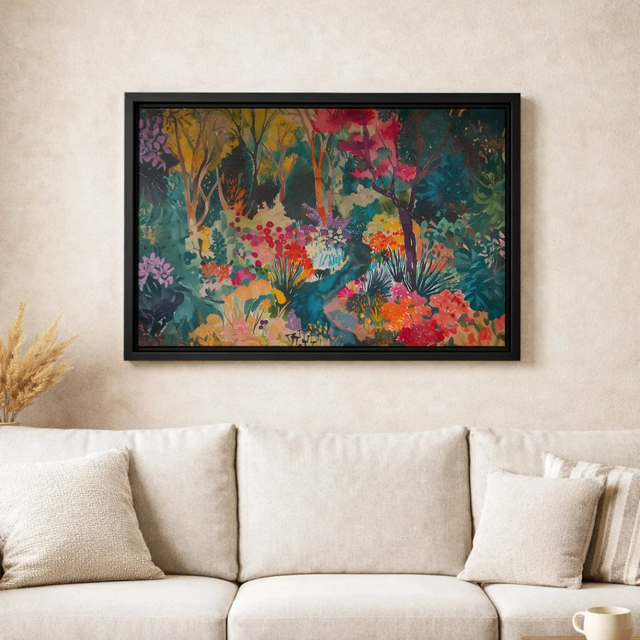 Colorful Abstract Forest Canvas Wall Art | Vibrant Botanical Landscape Stream Print | Gallery Quality 1.25 Inch Wrap | Modern Home Decor Gift