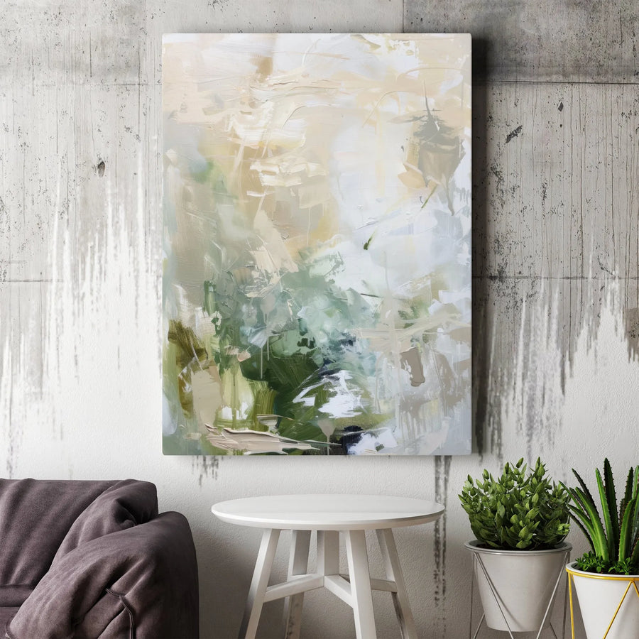 Abstract Wall Art Canvas | Muted Green and Beige Textured Painting | Premium 1.25 inch Gallery Wrap | Modern Neutral Home Decor Gift