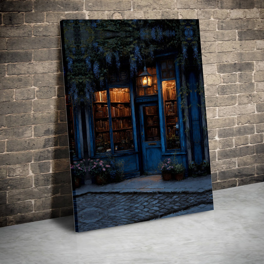 Cozy Bookstore Canvas Print | Whimsical Night Library Wall Art | Premium 1.25 Inch Gallery Wrap | Gift for Book Lovers and Readers