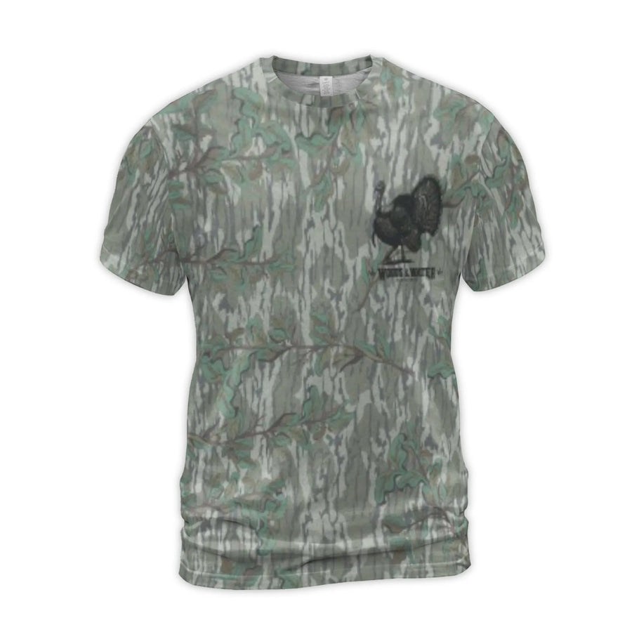 Wild Turkey Hunting T-Shirt | Realistic Camo Forest Print | Premium Polyester Blend | Gift for Outdoorsmen and Hunters