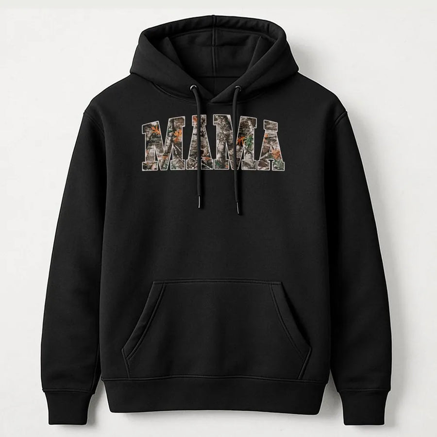Mama Camo Hoodie | Hunting Woodland Graphic Sweatshirt | Cozy Cotton-Poly Blend | Gift for Outdoor Mom