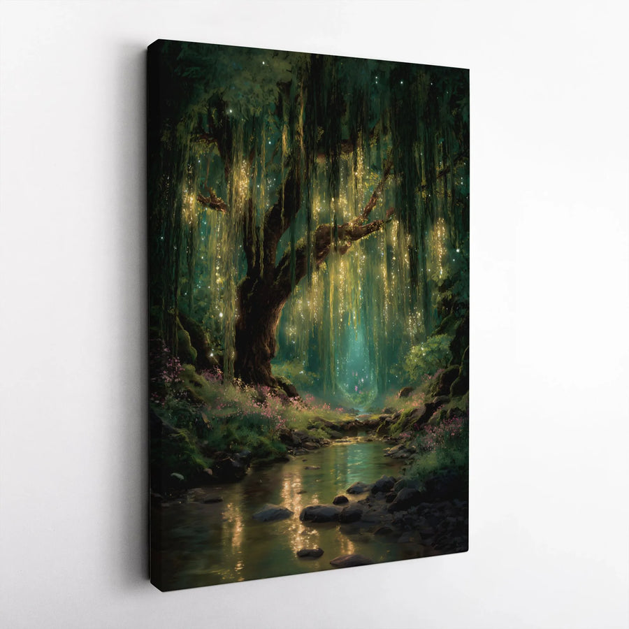 Enchanted Forest Wall Art | Glowing Willow Tree Canvas Print | Premium 1.25" Gallery Wrap | Magical Nature Decor for Bedroom or Living Room