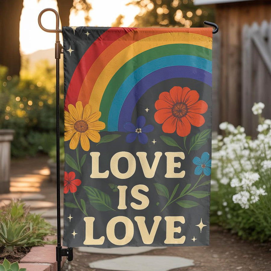 Love Is Love Garden Flag | Rainbow LGBTQ Pride Floral Design | Premium Weather-Resistant Polyester | Outdoor Yard Decor Gift