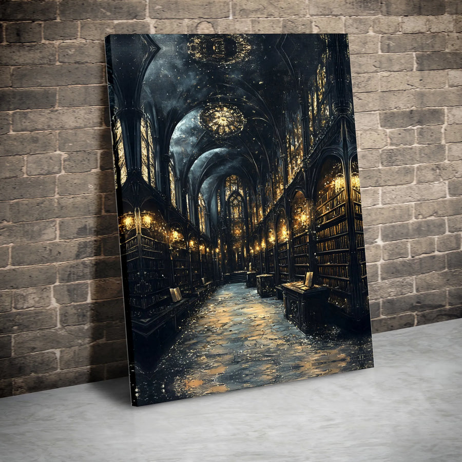 Gothic Library Canvas Print | Magical Bookcase Wall Art | 1.25 Inch Premium Gallery Wrap | Dark Academia Home Decor Gift