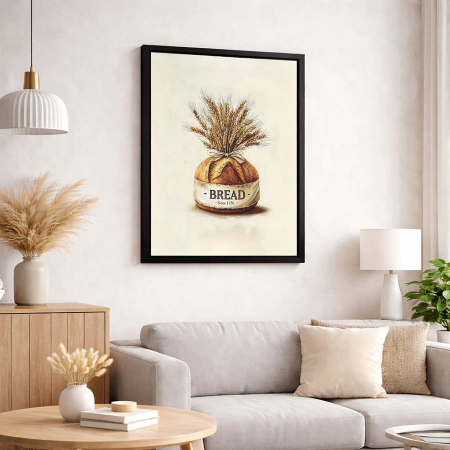 Bread Bakery Wall Art | Rustic Wheat Loaf Illustration | Premium Gallery Canvas | Kitchen Decor Gift for Baker
