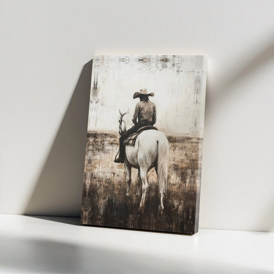 Rustic Western Cowboy Canvas | Desert Horseback Rider Art | Premium Gallery Wrapped Decor | Farmhouse Wall Art for Home Office