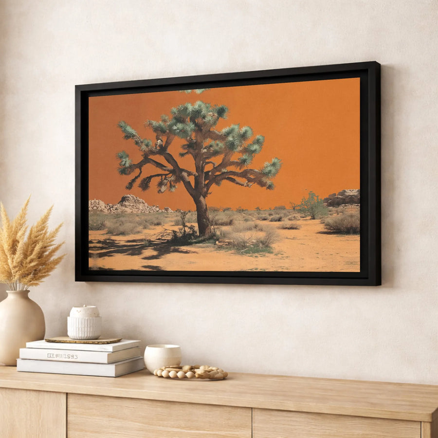 Joshua Tree Canvas Wall Art | Desert Landscape With Orange Sky | Premium Gallery Wrapped Print | Modern Boho Home Decor Gift