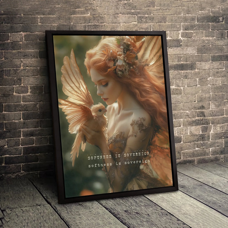 Ethereal Fairy Canvas Art | Softness Is Sovereign Inspirational Quote | Premium Gallery Wrapped Print | Whimsical Fantasy Wall Decor for Bedroom
