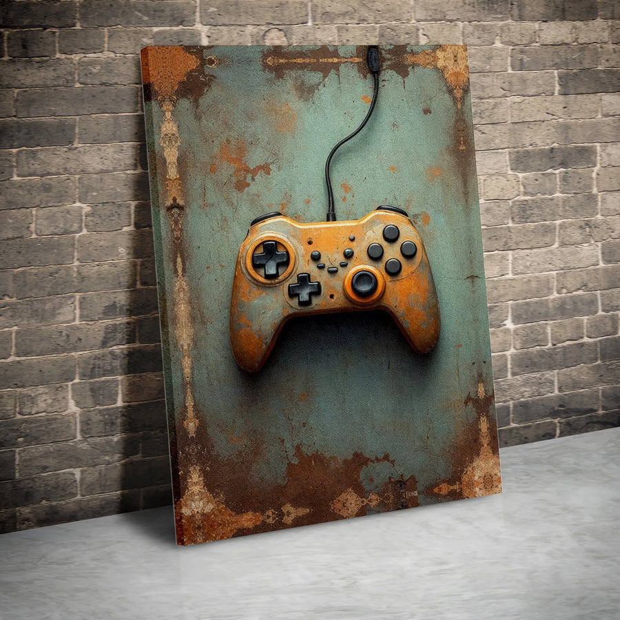 Vintage Gaming Controller Wall Art | Rusted Industrial Grunge Aesthetic | Premium Gallery-Wrapped Canvas | Gamer Gift for Gaming Room Decor