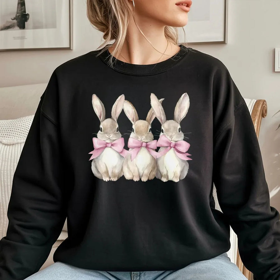Easter Bunny Sweatshirt | Cute Coquette Bow Rabbit Graphic | Premium Soft Unisex Pullover | Spring Holiday Gift for Women and Teens
