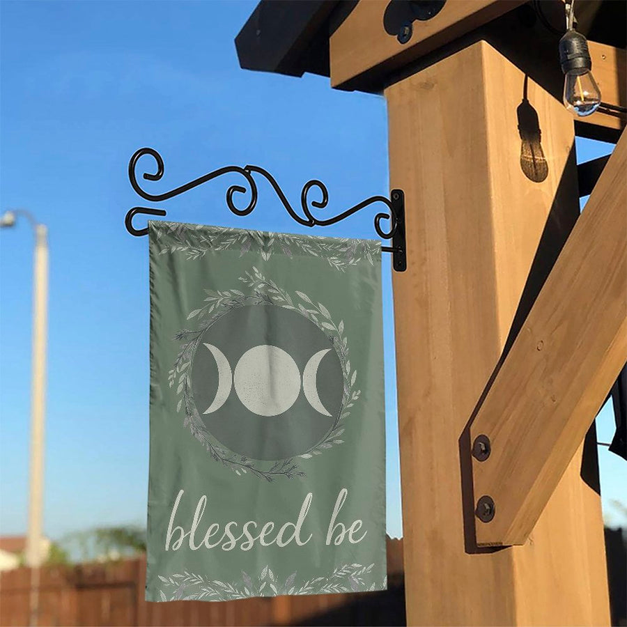 Blessed Be Garden Flag | Triple Moon Wreath Wiccan Decor | Weather-Resistant Polyester | Spiritual Pagan Yard Banner Gift