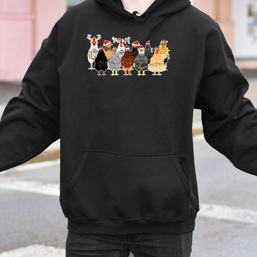 Christmas Chicken Hoodie | Festive Farm Animal Santa Hat Graphic | Soft Cotton-Poly Blend Sweatshirt | Funny Holiday Gift for Chicken Lovers