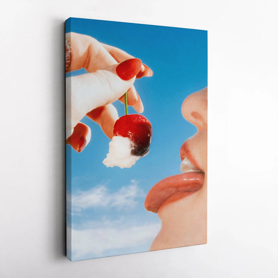 Cherry Pop Art Canvas Print | Retro Aesthetic Food Photography | Premium 1.25-Inch Gallery Wrap | Trendy Kitchen or Bedroom Wall Decor