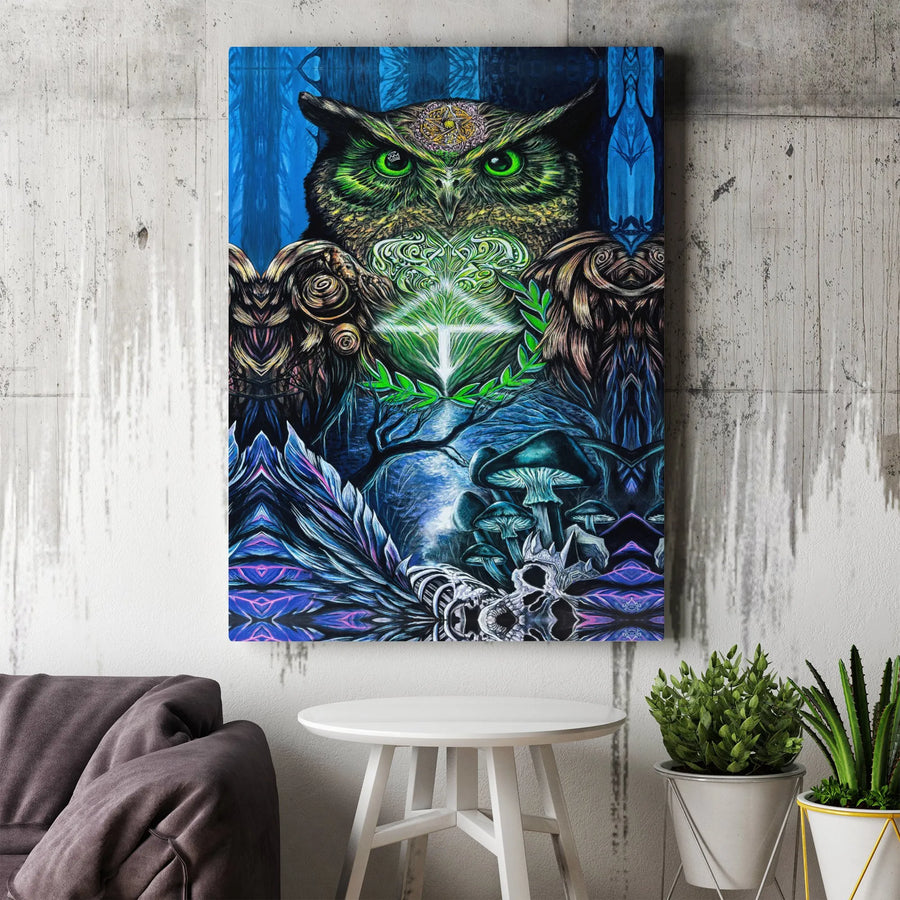 Psychedelic Owl Canvas Print | Occult Forest Spirit Wall Art | Premium Gallery Wrap Decor | Ready to Hang Gothic Home Gift