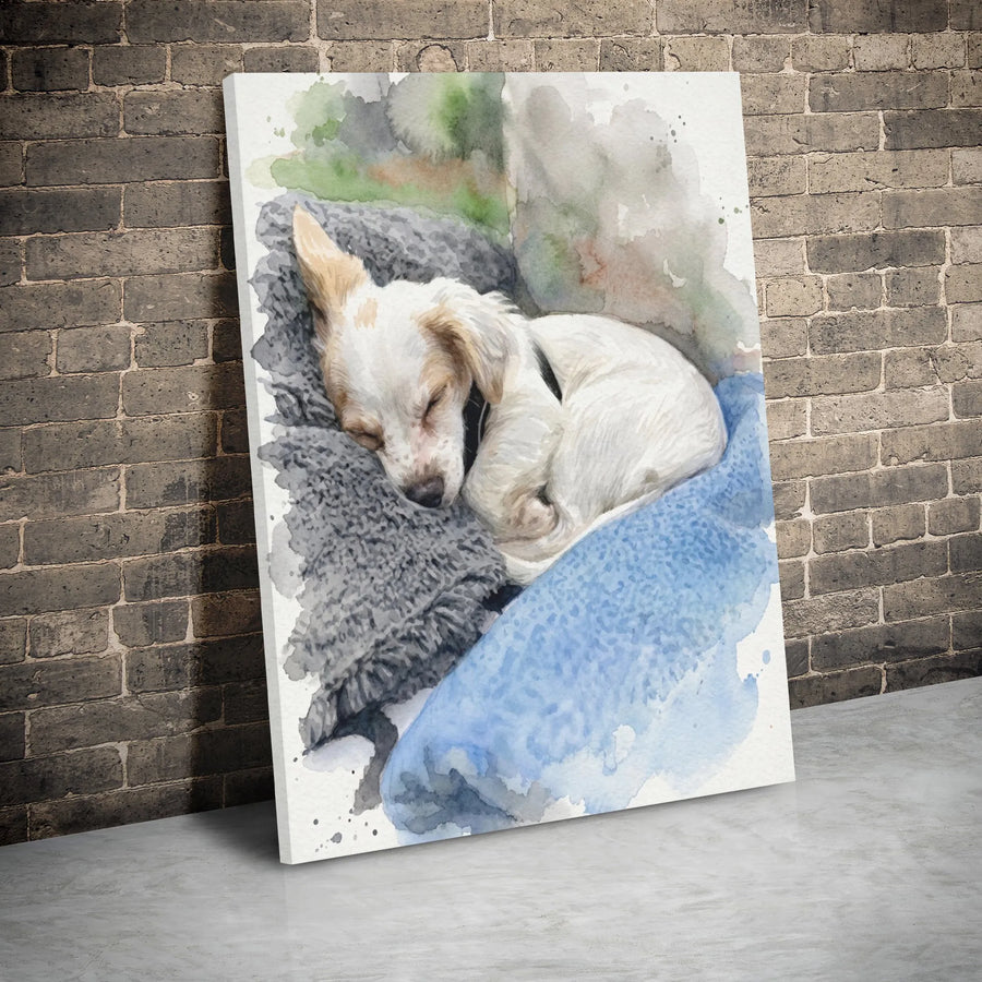 Sleeping Puppy Canvas Print | Watercolor Dog Wall Art | Premium Gallery Wrap 1.25" Frame | Cute Nursery Decor Gift for Dog Lovers