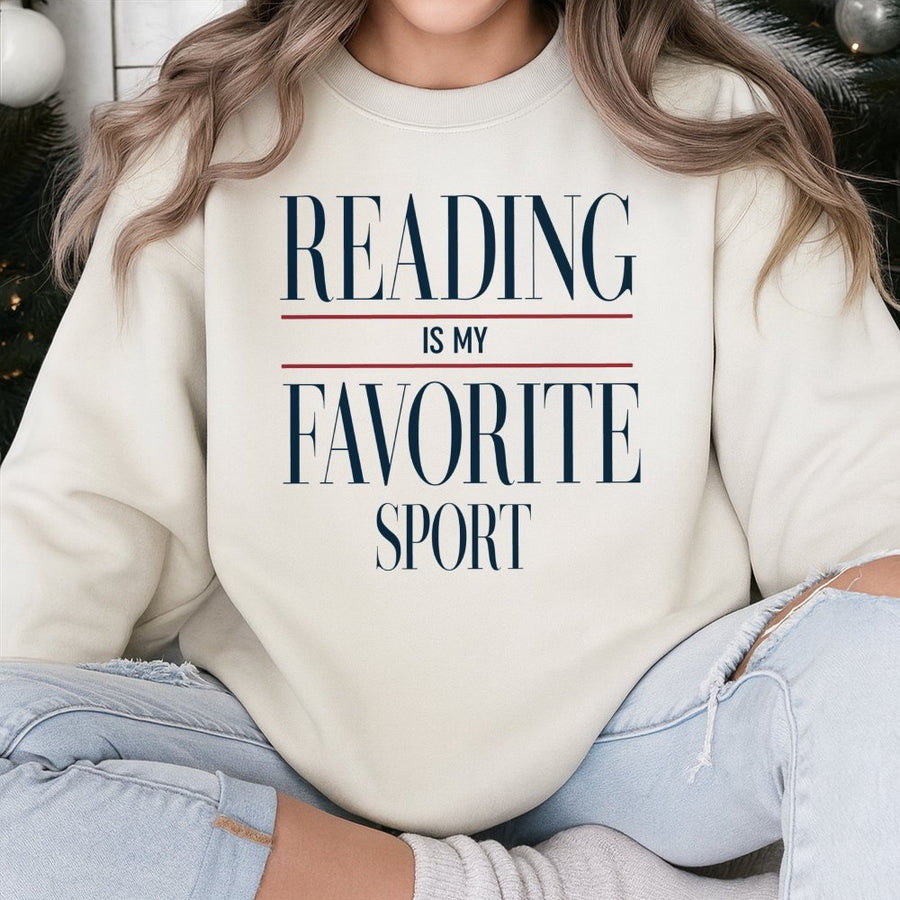 Reading Is My Favorite Sport Sweatshirt | Book Lover Typography Graphic | Soft Cotton-Blend Crewneck | Librarian Gift for Bookworms