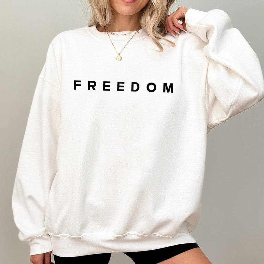 Freedom Sweatshirt | Minimalist Text Typography Graphic | Premium Cotton Blend Unisex Crewneck | Patriotic Gift for Men and Women