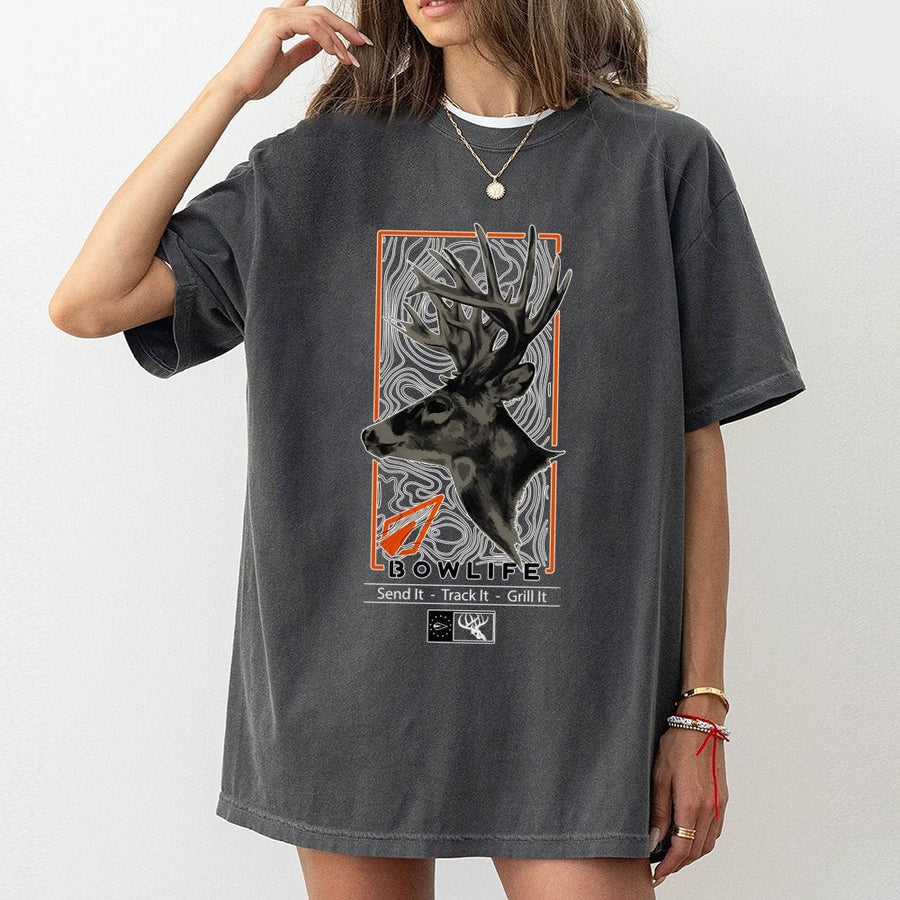 Bowhunting T-Shirt | Whitetail Deer Topographic Map Graphic | 100% Cotton Premium Apparel | Gift for Bow Hunters and Archery Enthusiasts