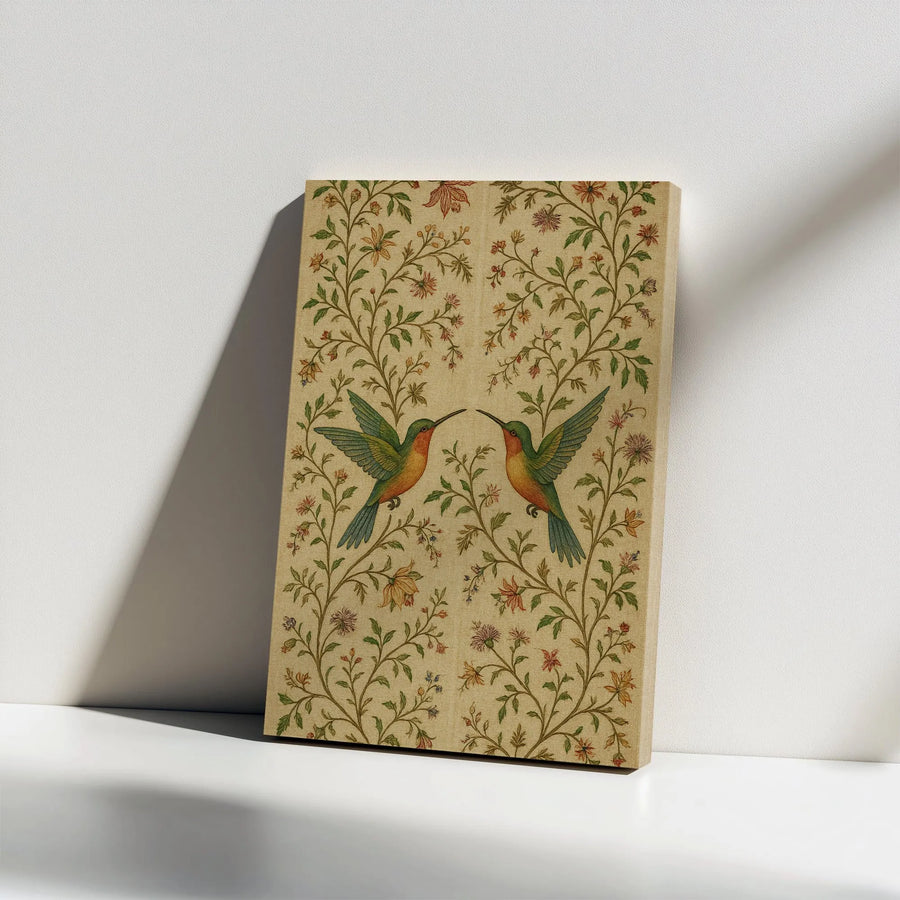 Hummingbird Wall Art Canvas | Vintage Floral Botanical Design | Premium 1.25-Inch Gallery Wrap | Nature Lover Home Decor Gift