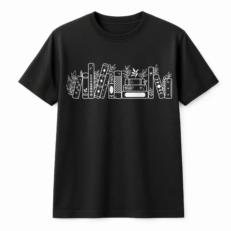 Book Lover T-Shirt | Botanical Library Bookshelf Graphic | Premium Soft Cotton Tee | Reading Enthusiast Gift for Women and Librarians