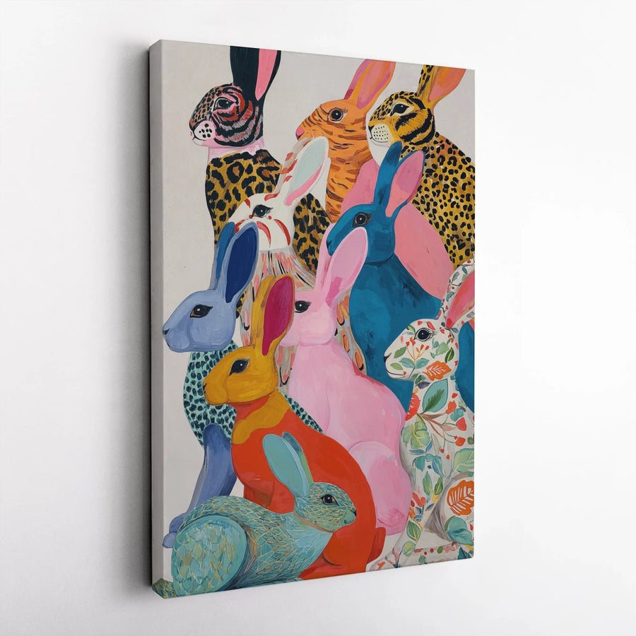 Whimsical Rabbit Wall Art | Colorful Bunny Animal Print | Premium Gallery Wrapped Canvas | Eclectic Modern Home Decor Gift