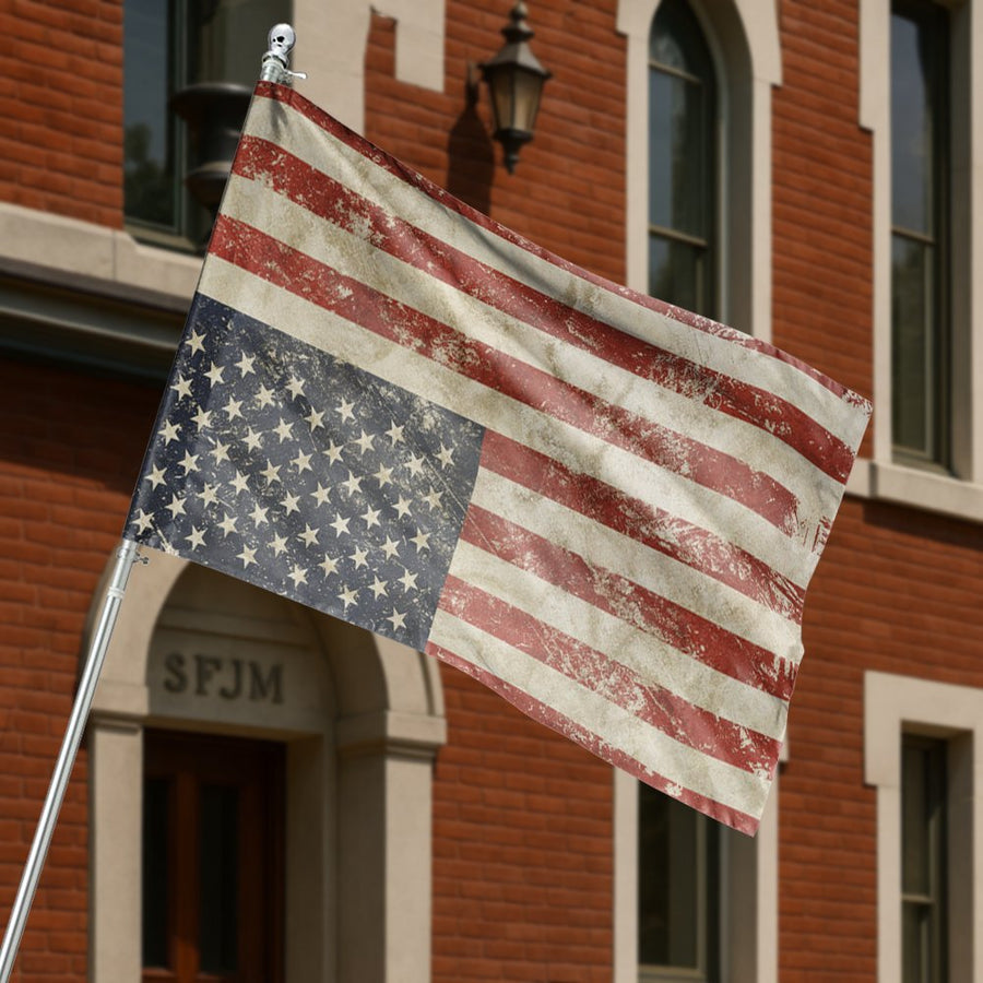 American Flag House Banner | Distressed Vintage Style U.S. Flag | Weather-Resistant Polyester | Patriotic Home Decor Gift