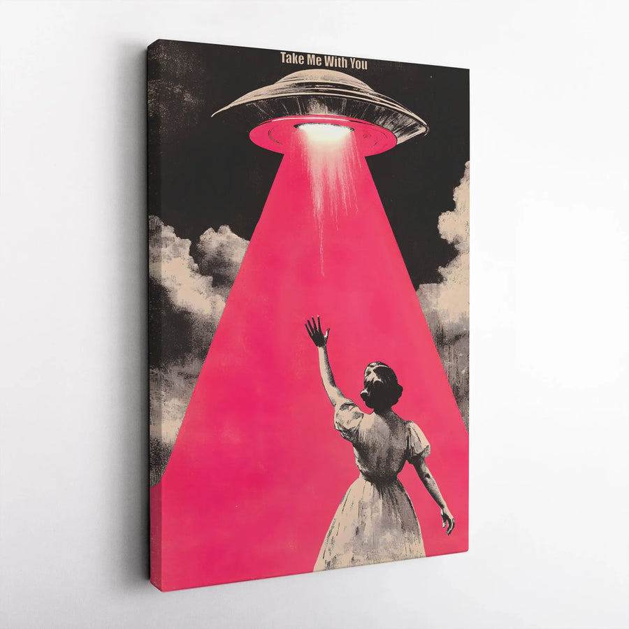 UFO Abduction Canvas Print | Retro Sci-Fi 'Take Me With You' Wall Art | Premium Gallery Wrapped Canvas | Gift for Alien Believer, Dorm Room Decor