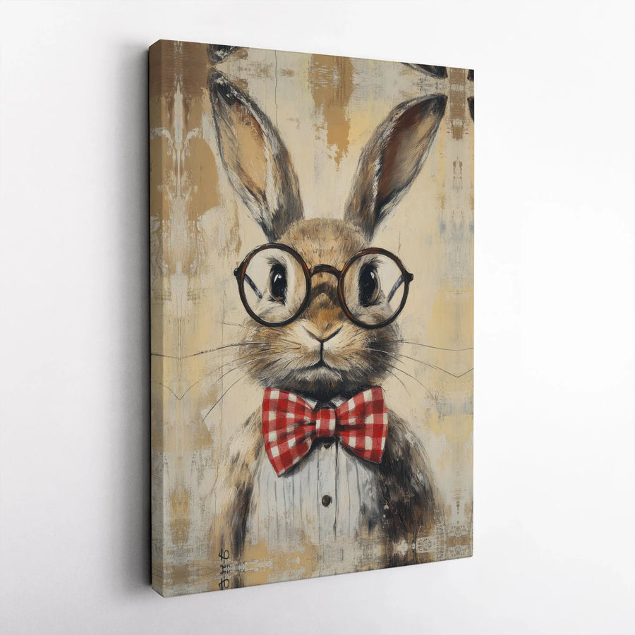 Hipster Bunny Canvas Print | Vintage Style Rabbit with Glasses Wall Art | Premium Gallery Wrapped Canvas | Unique Home Office Decor Gift