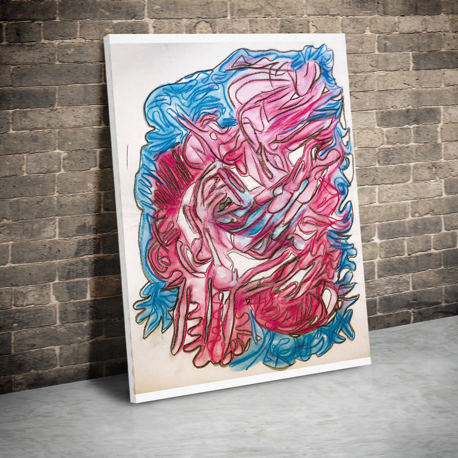 Abstract Line Art Canvas Print | Pink and Blue Modern Sketch | Gallery-Quality Framed Wall Decor | Minimalist Living Room Interior Design