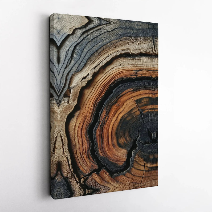 Abstract Tree Rings Canvas Wall Art | Mirrored Wood Grain Texture Print | Premium 1.25 Inch Gallery Wrap | Modern Nature Decor for Office or Home