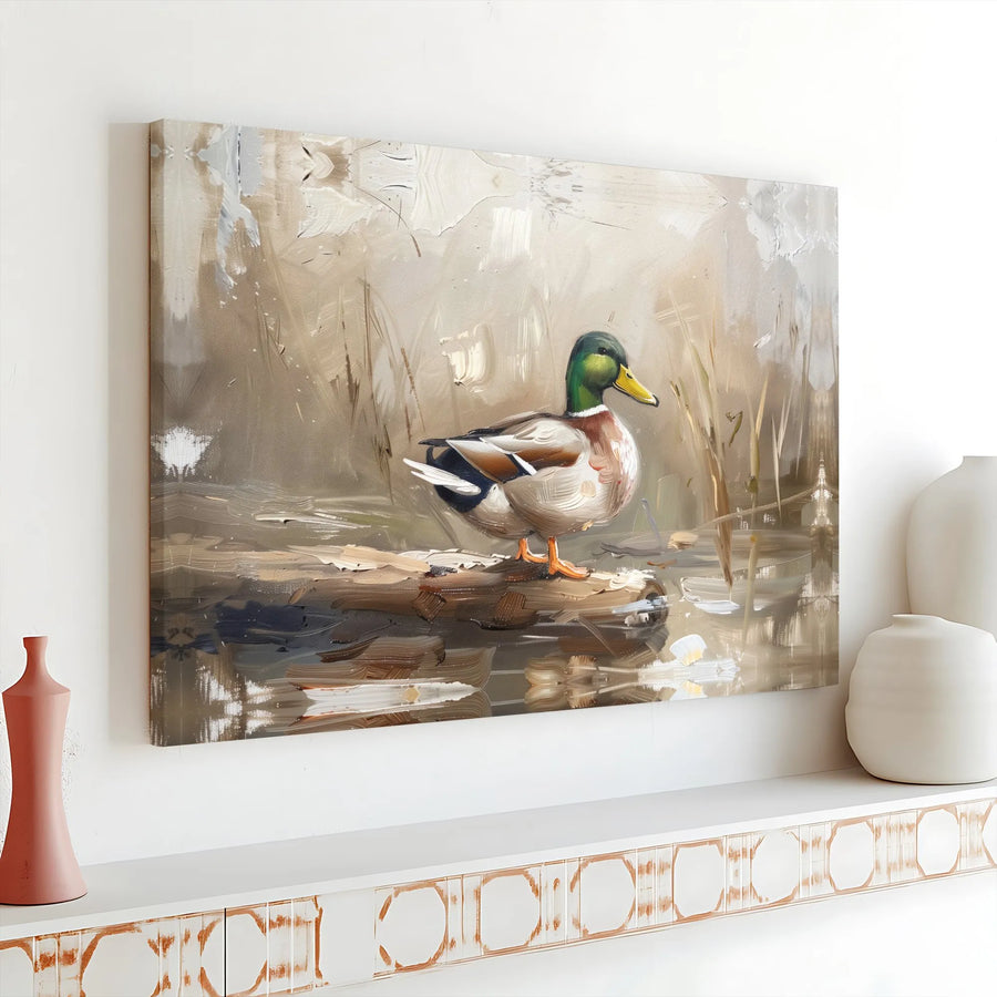 Mallard Duck Canvas Wall Art | Impressionist Oil Painting Style | Premium Gallery Wrap Print | Nature Home Decor Gift for Duck Hunters