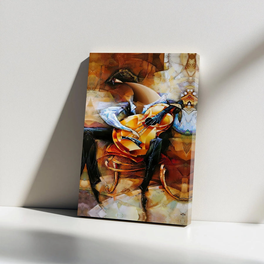 Abstract Musician Canvas Wall Art | Cubist Guitarist Painting Print | Premium 1.25" Gallery Wrap | Gift for Music Lovers and Modern Home Decor