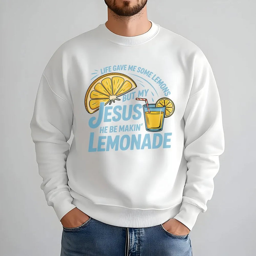 Jesus Made Lemonade Sweatshirt | Christian Faith Graphic Tee | Cotton-Blend Premium Apparel | Uplifting Religious Gift for Women and Men