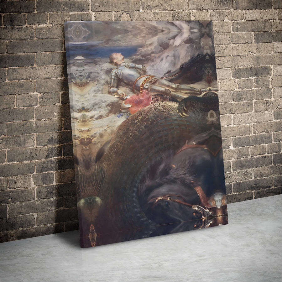 Knight and Dragon Wall Art | Epic Fantasy Battlefield Canvas | Premium Gallery Wrapped Decor | Gift for Fantasy Lovers