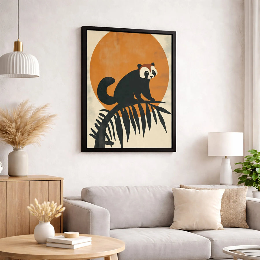 Red Panda Wall Art | Minimalist Boho Sunset Illustration | 1.25 Inch Gallery Wrapped Canvas | Nature Lover Home Decor Gift