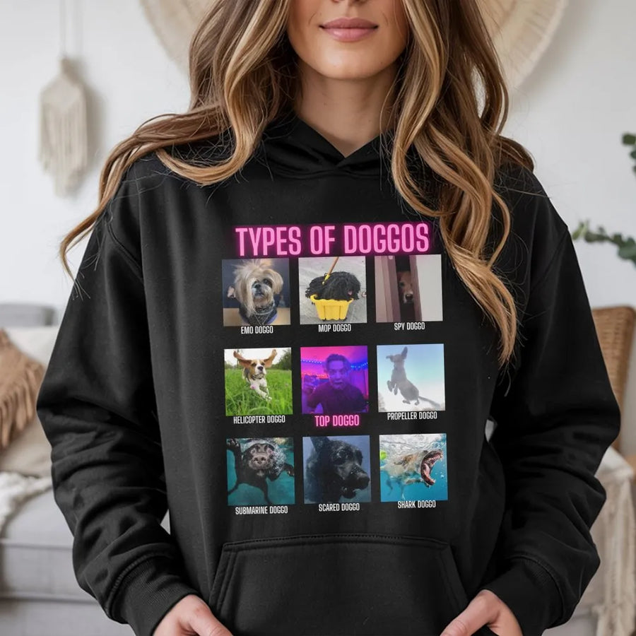 Types Of Doggos Hoodie | Funny Dog Meme Graphic Chart | Cotton Blend Premium Sweatshirt | Gift For Dog Lovers And Pet Owners