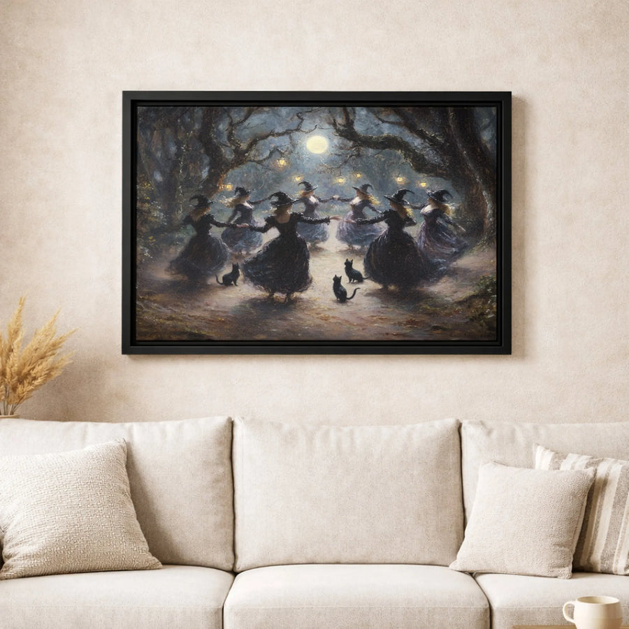 Witches Coven Canvas Wall Art | Dancing Witches Under Full Moon | Gallery-Quality 1.25" Profile | Gothic Home Decor & Halloween Gift
