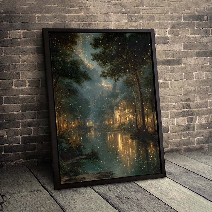 Enchanted Forest Canvas Wall Art | Magical River Castle Landscape | Premium Fade-Resistant Print | Whimsical Fairy Tale Home Decor Gift