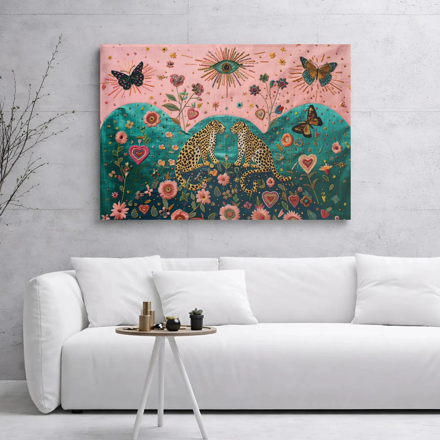 Boho Leopard Canvas Wall Art | Whimsical Evil Eye & Butterfly Print | Premium 1.25" Gallery Wrap | Bohemian Home Decor Gift For Her
