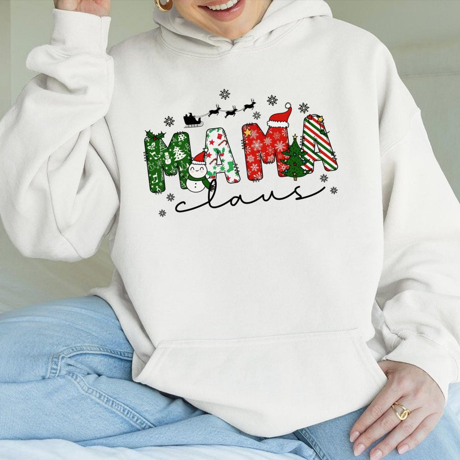 Mama Claus Christmas Hoodie | Festive Holiday Lettering Graphic | Soft Cotton-Blend Premium Quality | Cozy Gift for Mom & Women