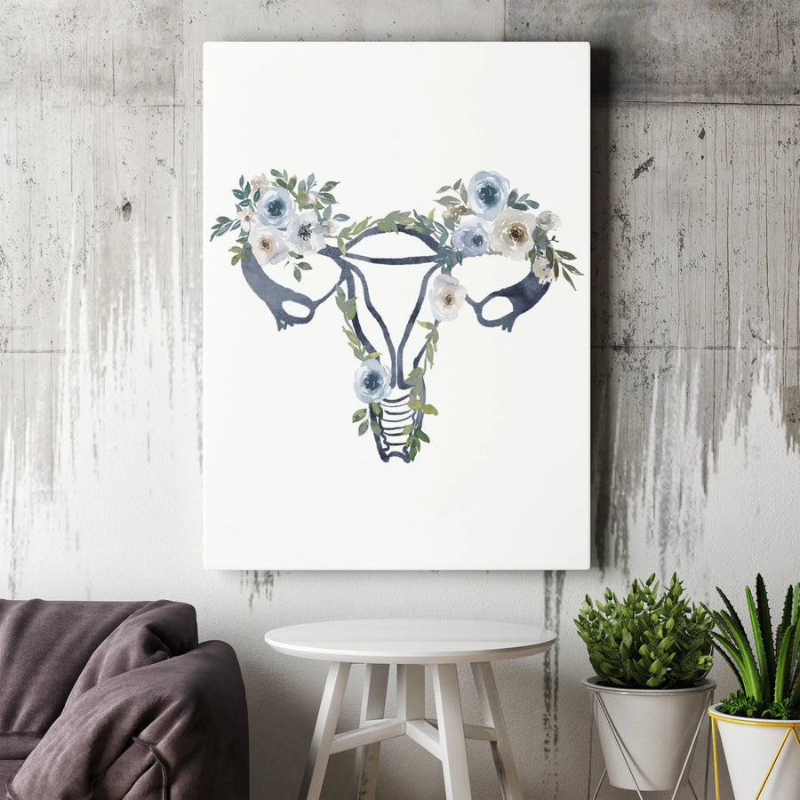 Floral Uterus Anatomy Canvas | Watercolor Botanical Female Reproductive Art | Premium Fade-Resistant Gallery Wrap | OBGYN Office or Feminine Home Decor Gift