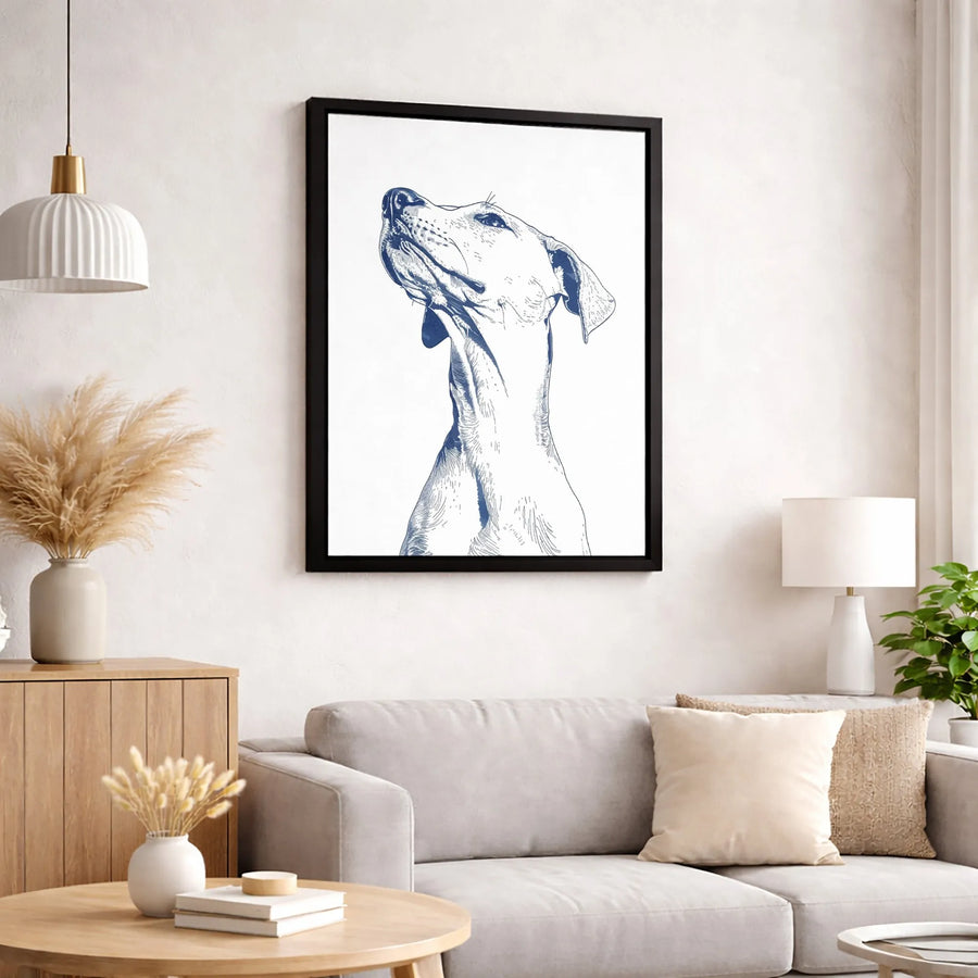 Doberman Dog Wall Art | Blue Ink Sketch Line Drawing | Premium Gallery Wrapped Canvas | Minimalist Pet Lover Gift Decor
